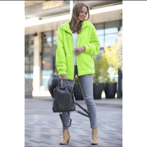 Jackets & Blazers - 🆕️ LAST 1! Neon Full Zip Sherpa Hoodie Jacket